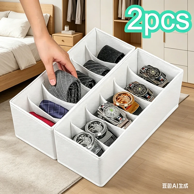 2-Pack Foldable Belt Organizer - 6-Grid Closet Storage Box for Ties/Clothes, White Fabric Space Saver
2-Pack Foldable Belt Organizer - 6-Grid Closet Storage Box for Ties/Clothes, White Fabric Space Saver
