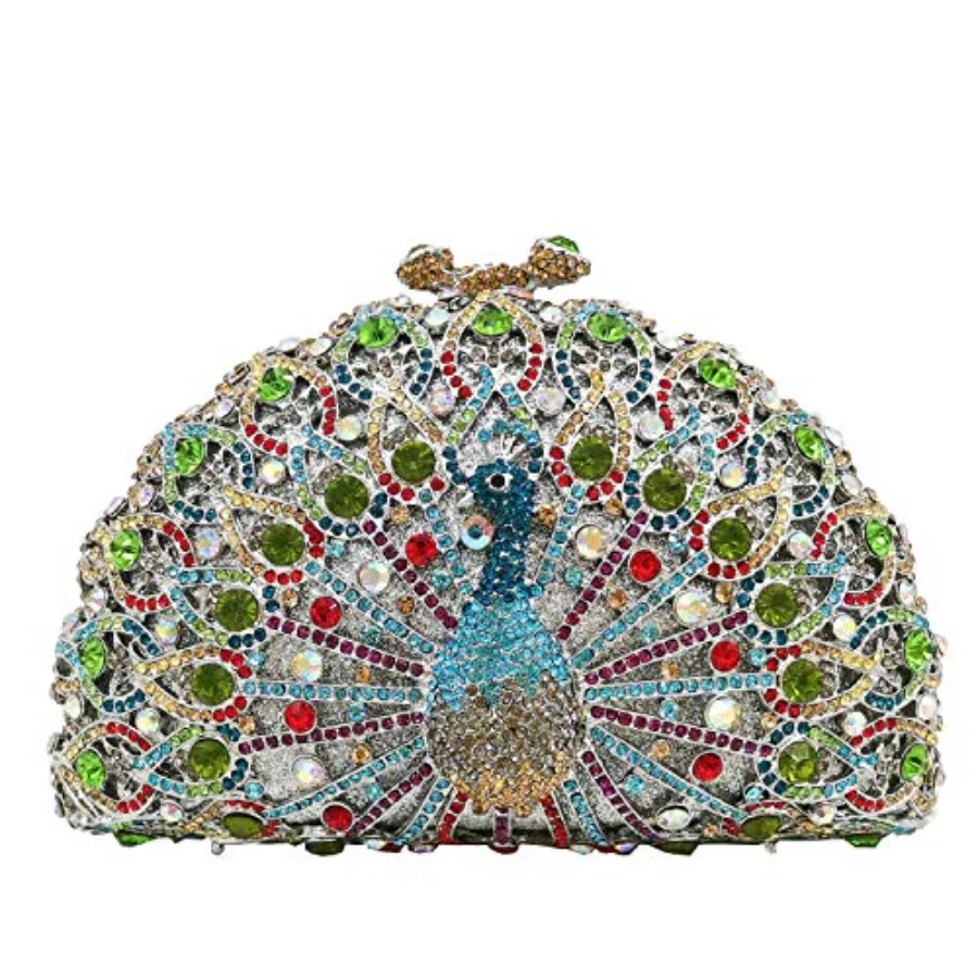Evening clutch purse for women: peacock rhinestone-embellished hardcase party handbag in crystal finish, ideal for weddings and
Evening clutch purse for women: peacock rhinestone-embellished hardcase party handbag in crystal finish, ideal for weddings and