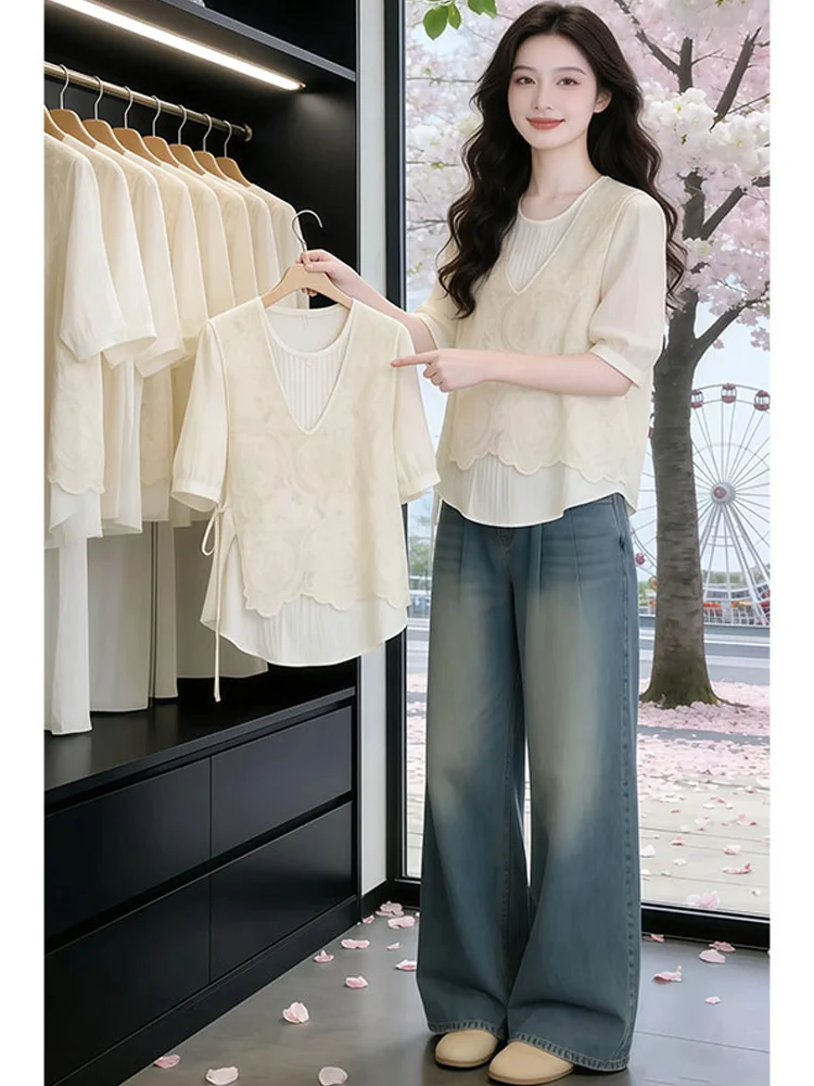 Casual Style Short Sleeve Shirt Women's Fashionable Versatile Summer New Design round Neck Loose Fit Color Casual Shirt
Casual Style Short Sleeve Shirt Women's Fashionable Versatile Summer New Design round Neck Loose Fit Color Casual Shirt