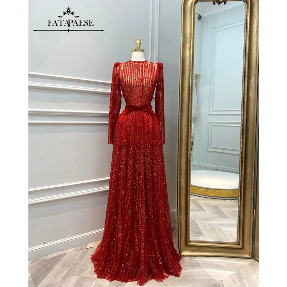 FATAPAESE Haute Couture Luxury Evening Dresses Full Sleeve Beads Tulle Prom Party Dress with Belt Arabic Dubai Muslim Dress
FATAPAESE Haute Couture Luxury Evening Dresses Full Sleeve Beads Tulle Prom Party Dress with Belt Arabic Dubai Muslim Dress