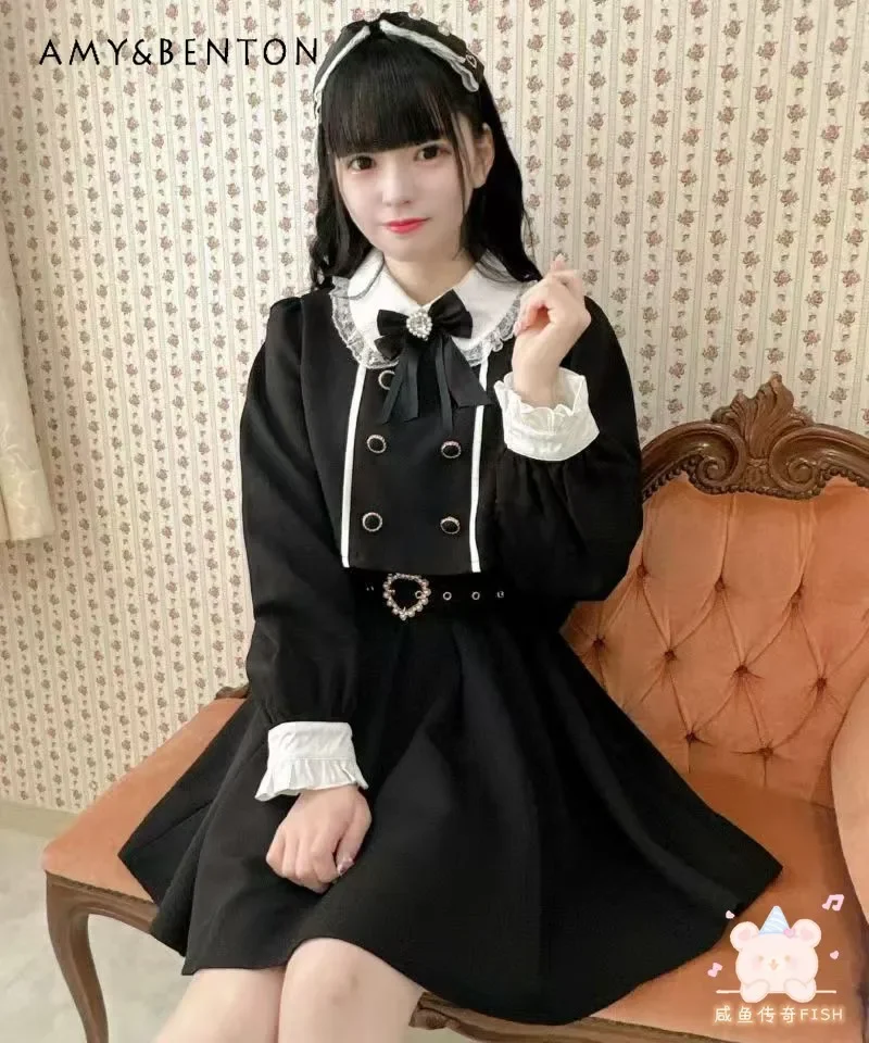 Slim A-line Dress for Women Japanese New Mine Series Preppy Style Bow Fake Two-Piece Dress Sweet Cute Lapel Belt Dresses Autumn
Slim A-line Dress for Women Japanese New Mine Series Preppy Style Bow Fake Two-Piece Dress Sweet Cute Lapel Belt Dresses Autumn