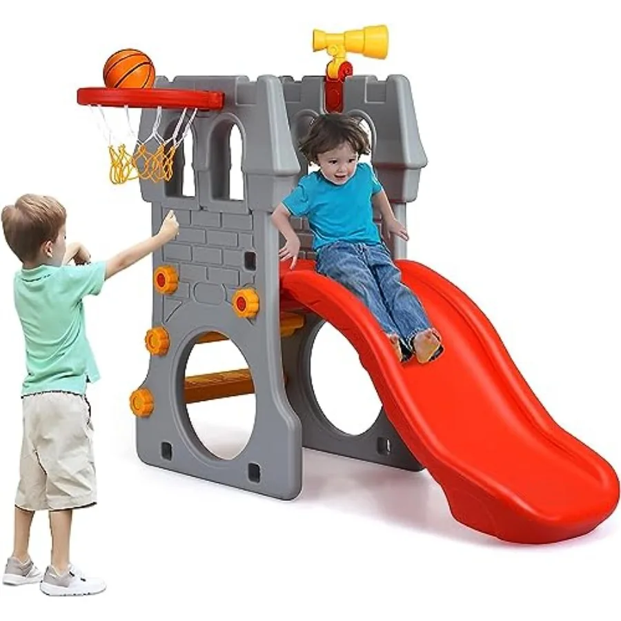 5-in-1 Toddler Slide Indoor Outdoor Playground Set with Basketball Hoop Telescope Crawl Through Space Easy Climb Stairs Climber
5-in-1 Toddler Slide Indoor Outdoor Playground Set with Basketball Hoop Telescope Crawl Through Space Easy Climb Stairs Climber