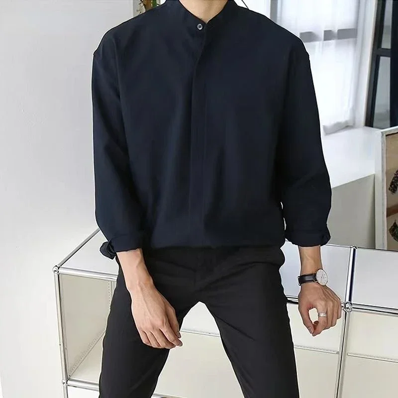 2023 New Silk Senior Sexy Dark Blue Shirt for Men Solid Color Long Sleeve Stand-up Collar Loose Business Casual Iron-free Shirt
2023 New Silk Senior Sexy Dark Blue Shirt for Men Solid Color Long Sleeve Stand-up Collar Loose Business Casual Iron-free Shirt