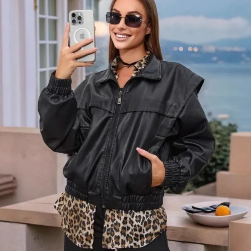 Streetwear Bomber Jacket Women Stand Collar PU Leather Jacket Faux Leather Motorcycle Jackets Fashion Women Clothes Outerwears
Streetwear Bomber Jacket Women Stand Collar PU Leather Jacket Faux Leather Motorcycle Jackets Fashion Women Clothes Outerwears