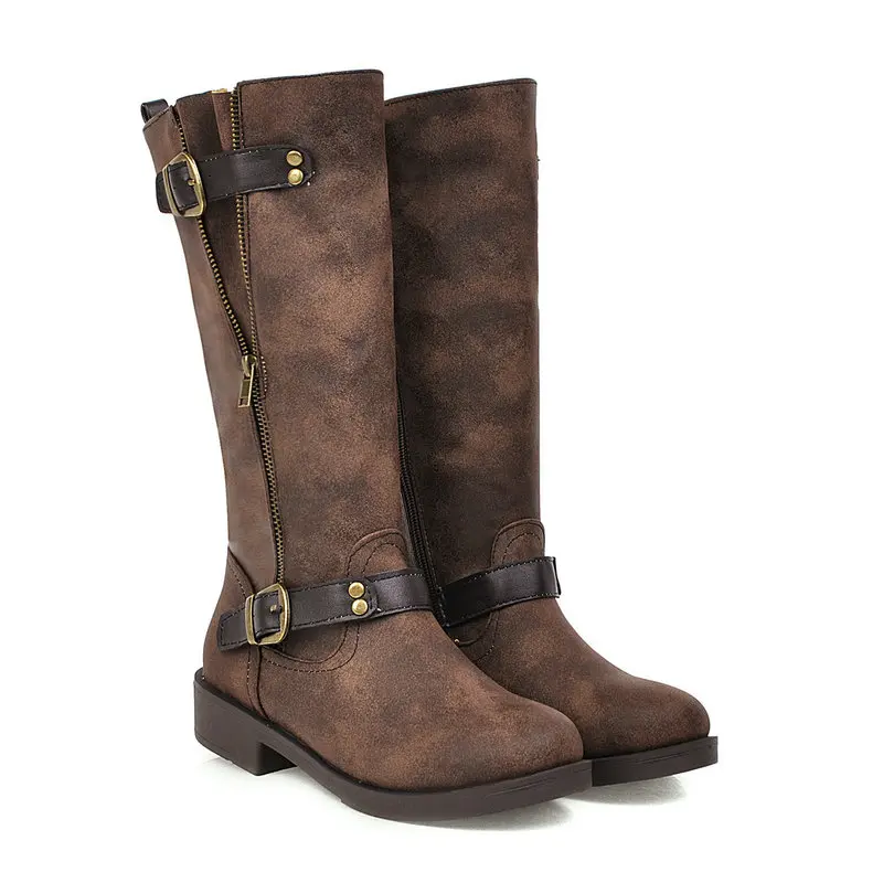 Brown Black Punk Western Women Cowboy Boots Side Zipper Design Buckle Belt Low Heels Mid-calf Flats Winter Motorcycle Boots
Brown Black Punk Western Women Cowboy Boots Side Zipper Design Buckle Belt Low Heels Mid-calf Flats Winter Motorcycle Boots