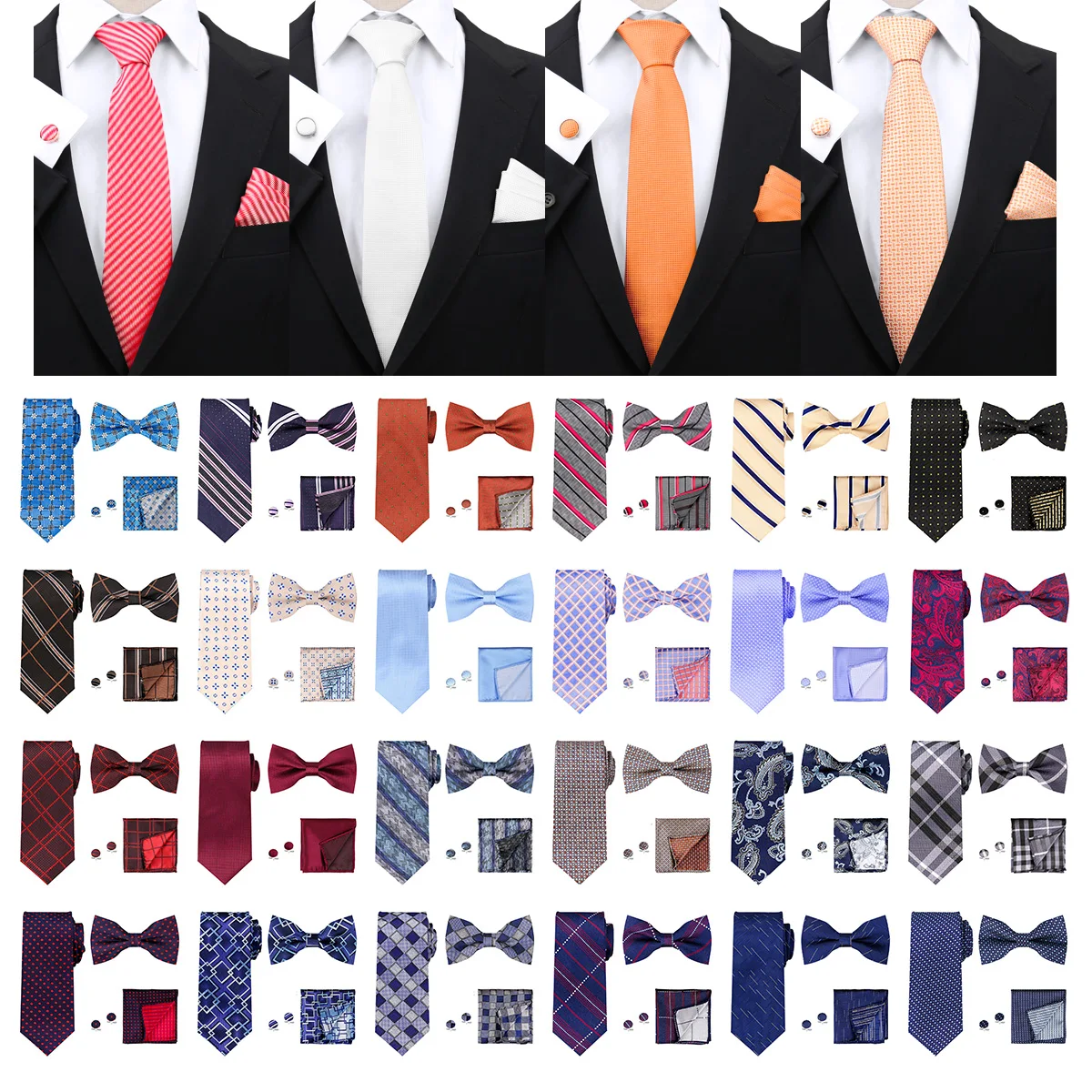 58 Styles Men Tie Sets Luxury Classic Stripe Tie Bow Tie Pocket Square Cufflinks 4 Pcs Paisley Floral Polka Dot Wedding Business
58 Styles Men Tie Sets Luxury Classic Stripe Tie Bow Tie Pocket Square Cufflinks 4 Pcs Paisley Floral Polka Dot Wedding Business