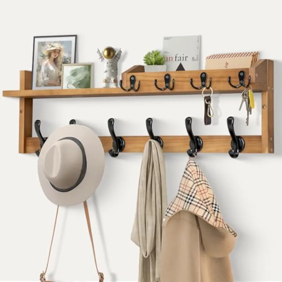 Coat Rack Wall Mount with Shelf, 27.5" Entryway Wall Hanging Shelf, Coat and Key Hanger with 10 Dual Hooks, Mail Organizer and
Coat Rack Wall Mount with Shelf, 27.5" Entryway Wall Hanging Shelf, Coat and Key Hanger with 10 Dual Hooks, Mail Organizer and