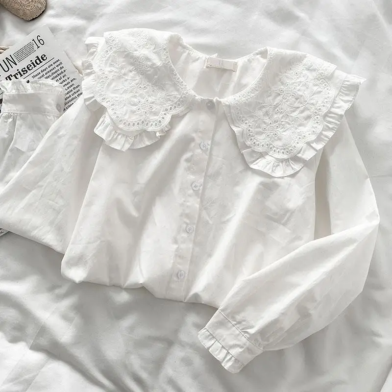 Cotton doll collar shirt, women's new autumn outfit, inner layer, base shirt, small, long sleeved white top
Cotton doll collar shirt, women's new autumn outfit, inner layer, base shirt, small, long sleeved white top