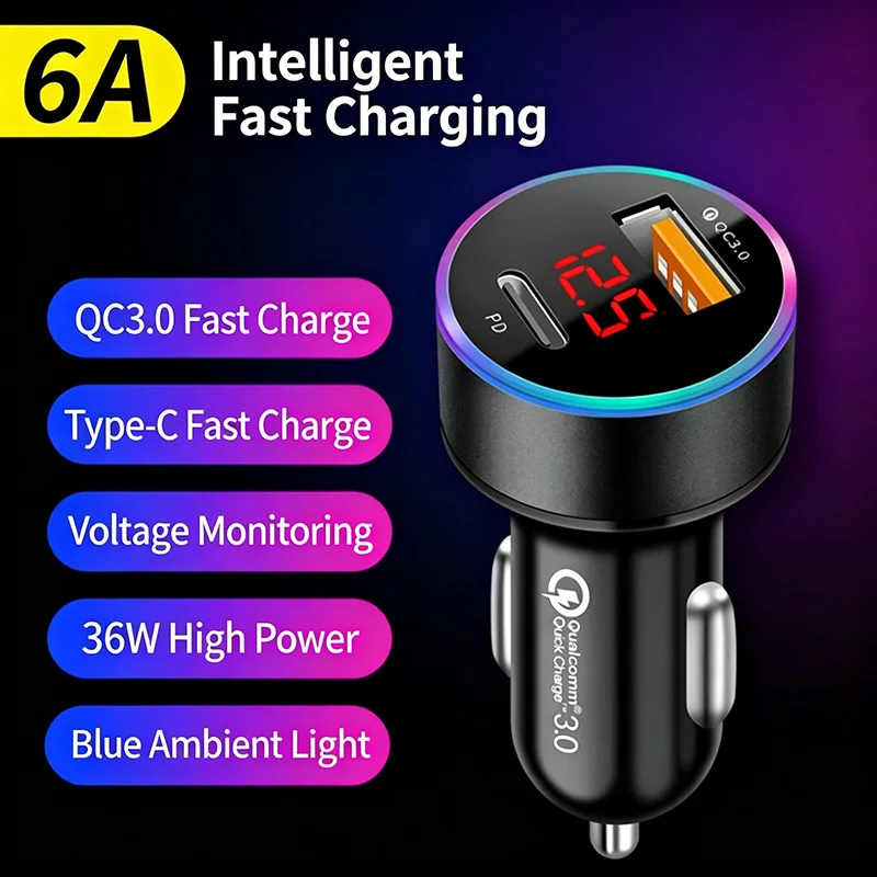 Автомобильное зарядное устройство PD+USB QC3.0 38W для быстрой зарядки телефона, адаптер для прикуривателя 12-24В с LED-дисплеем вольтметра
Автомобильное зарядное устройство PD+USB QC3.0 38W для быстрой зарядки телефона, адаптер для прикуривателя 12-24В с LED-дисплеем вольтметра