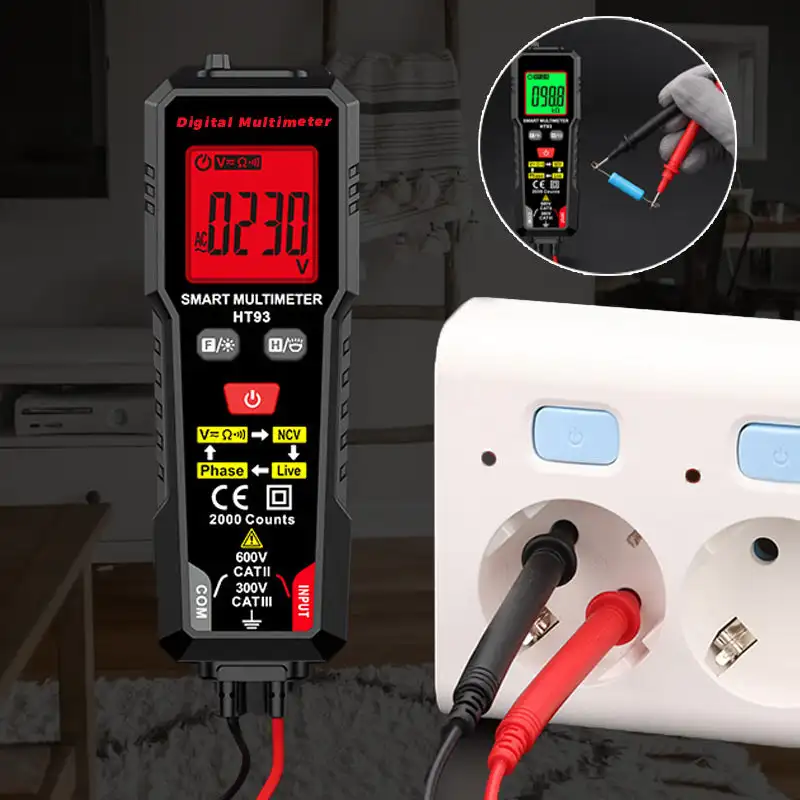 HT93 Digital Multimeter TRMS 2000 Counts Ohmmeter Auto-Ranging Backlit LCD Ohm Voltage Tester Meter Live Wire/Continuity Test
HT93 Digital Multimeter TRMS 2000 Counts Ohmmeter Auto-Ranging Backlit LCD Ohm Voltage Tester Meter Live Wire/Continuity Test
