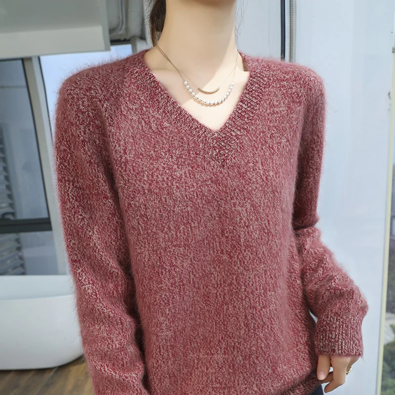 Winter Women Sweater V-Neck Knitted Pullover 100% Mink Cashmere Knit Jumper Female Fashion Large Size Soft Super Warm Sweater
Winter Women Sweater V-Neck Knitted Pullover 100% Mink Cashmere Knit Jumper Female Fashion Large Size Soft Super Warm Sweater