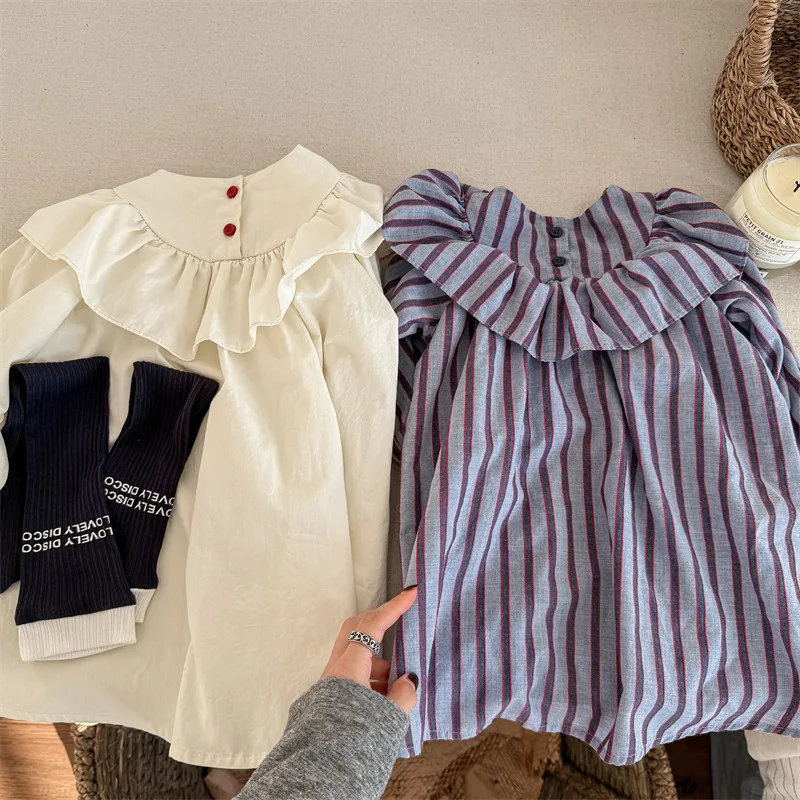 Spring New Baby Girls Long Sleeve Casual Dress Cotton Children Loose Striped Dress Ruffle Collar Letter Embroidery Kids Clothes
Spring New Baby Girls Long Sleeve Casual Dress Cotton Children Loose Striped Dress Ruffle Collar Letter Embroidery Kids Clothes