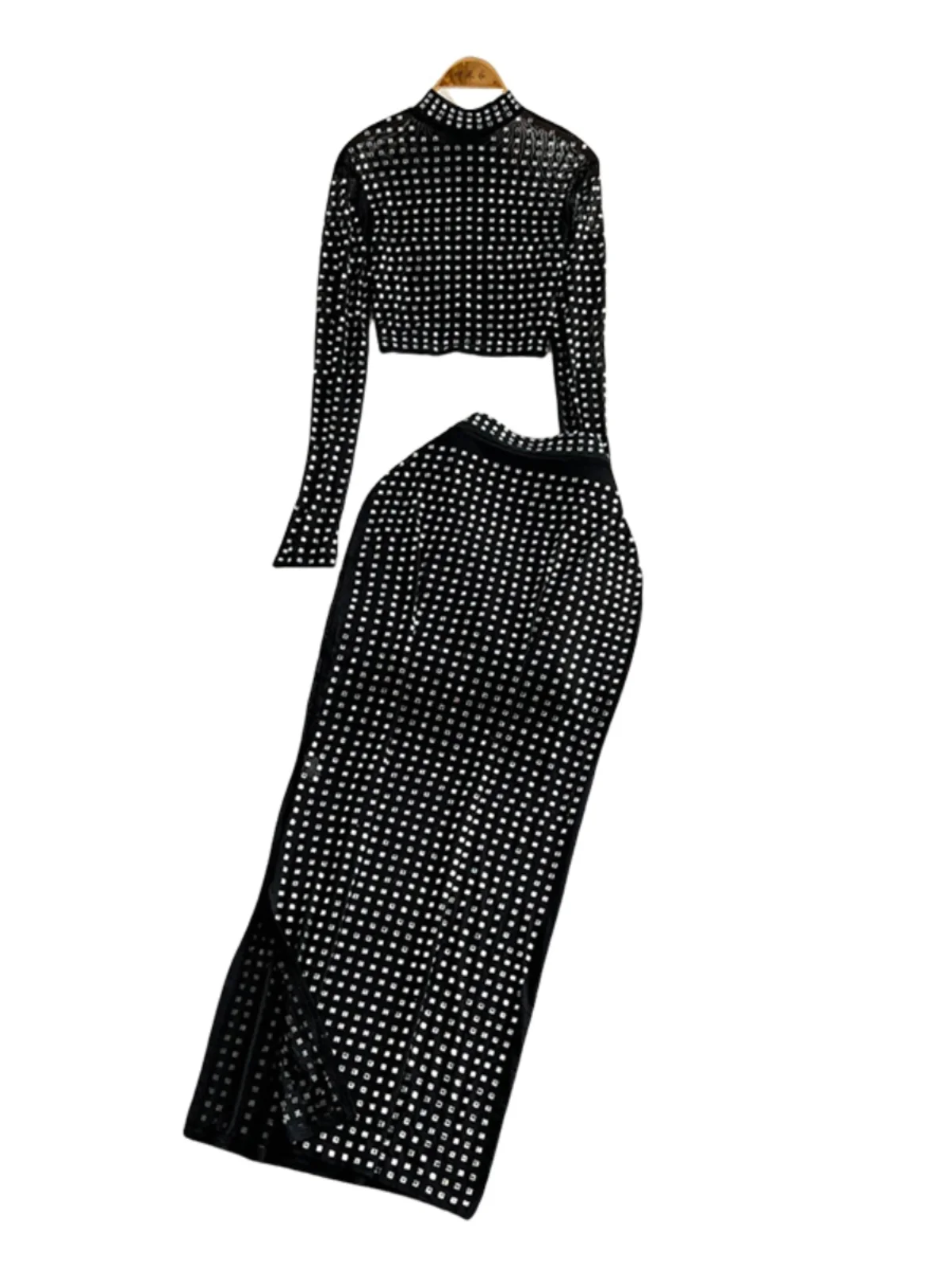 iny Rhinestone f Skirt High Waist Slimming Sexy Bodycon Split Mid-Length Two-Piece Set Stand Collar Long Sve T-irt
iny Rhinestone f Skirt High Waist Slimming Sexy Bodycon Split Mid-Length Two-Piece Set Stand Collar Long Sve T-irt