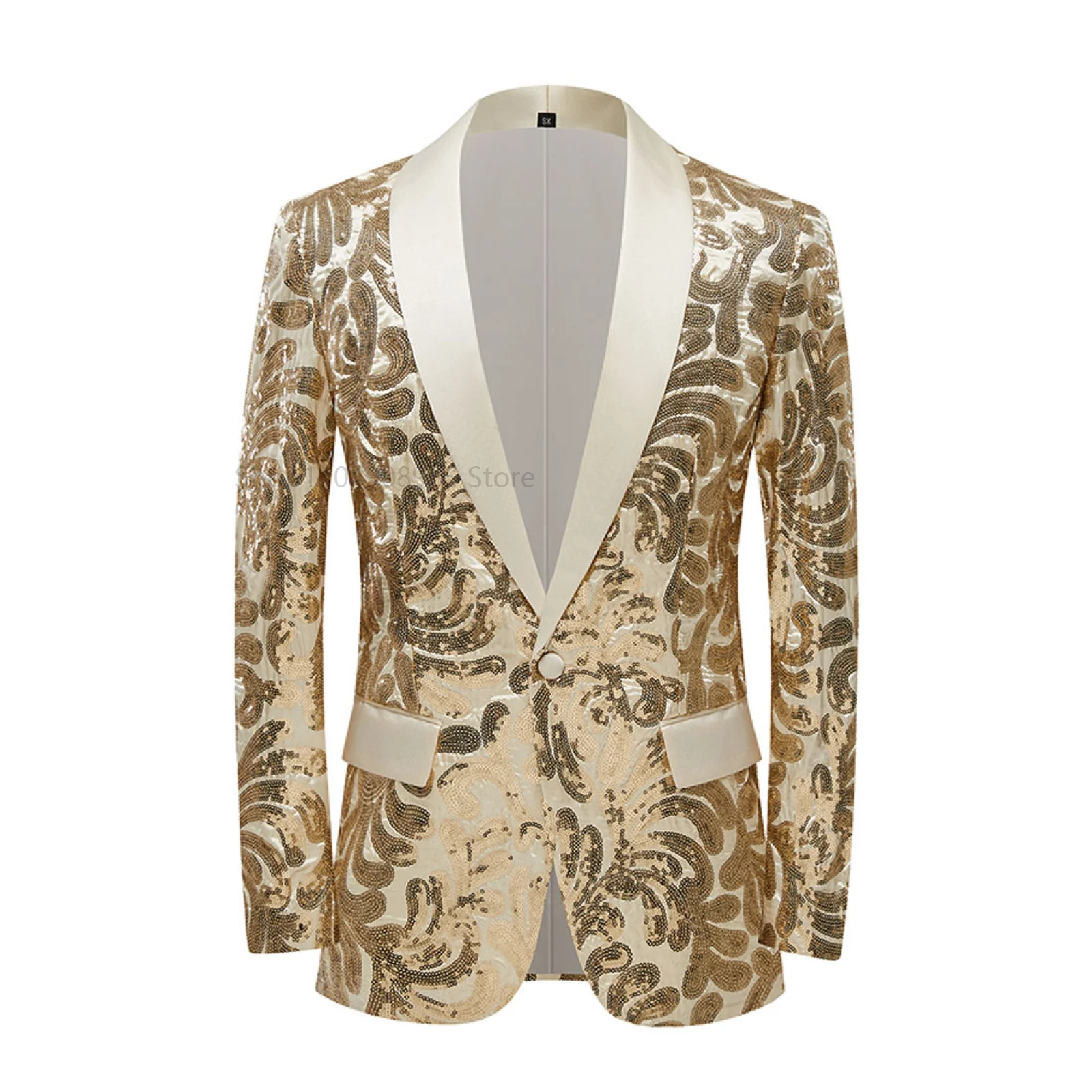 Men Shiny Sequins Blazer Stylsih Shawl Collar One Button Slim Fit Tuxedo Floral Suit Jacket Party Wedding Groom Costume Homme
Men Shiny Sequins Blazer Stylsih Shawl Collar One Button Slim Fit Tuxedo Floral Suit Jacket Party Wedding Groom Costume Homme
