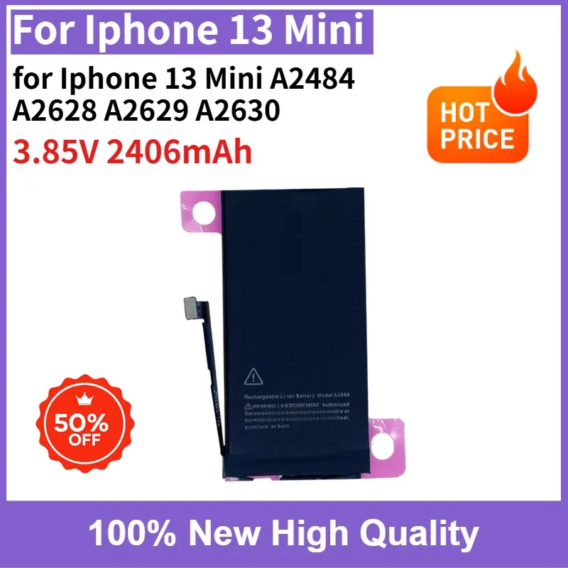 High Quality 100% New 3.85V 2406mAh Rechargeable Battery for Iphone 13 Mini A2484 A2628 A2629 A2630 Mobile Phone Battery
High Quality 100% New 3.85V 2406mAh Rechargeable Battery for Iphone 13 Mini A2484 A2628 A2629 A2630 Mobile Phone Battery
