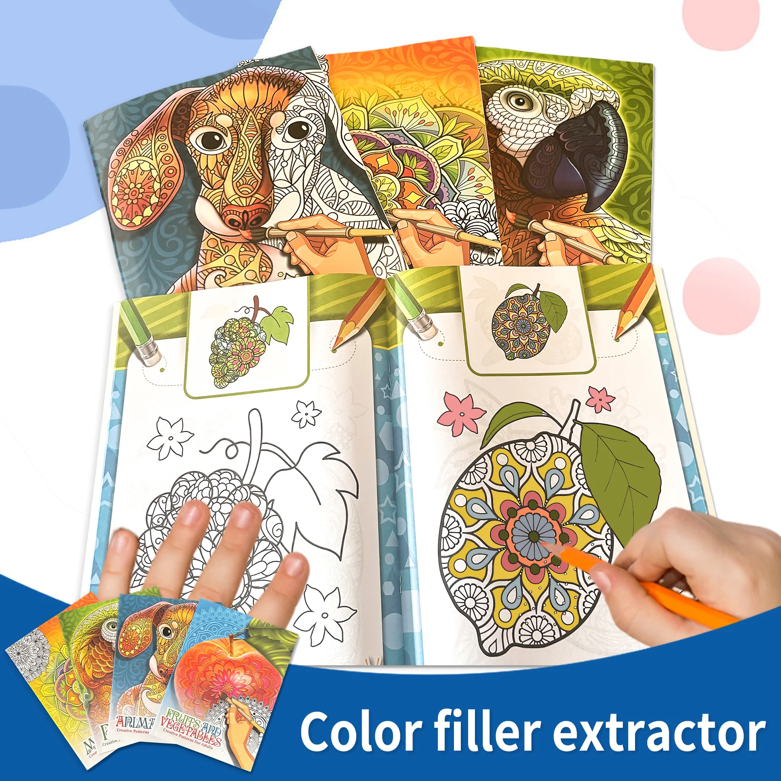 A set of four adult coloring books for stress relief, featuring mandalas, animals, and other creative designs—an art gift.
A set of four adult coloring books for stress relief, featuring mandalas, animals, and other creative designs—an art gift.