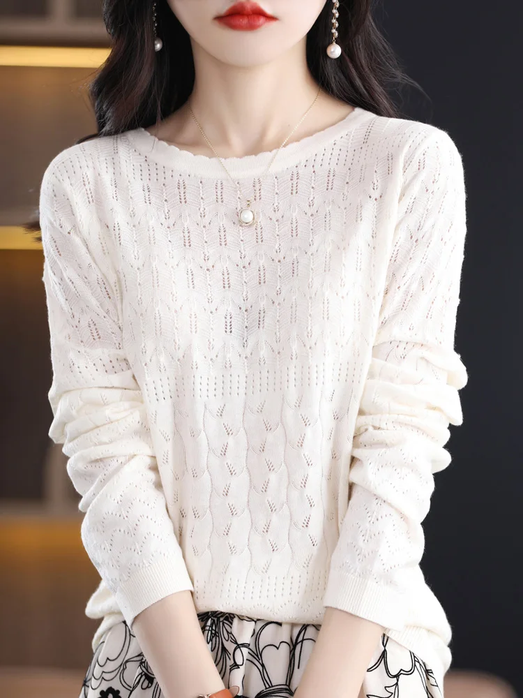 Spring Summer New round Ne Long Sve Knitted Base Layer Loose Hollow out Top Women's Faion Thin Sweater Comfortable Fit
Spring Summer New round Ne Long Sve Knitted Base Layer Loose Hollow out Top Women's Faion Thin Sweater Comfortable Fit