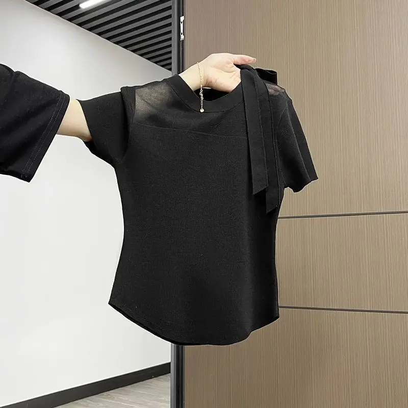 Women's Micro Transparent Gauze T-shirt Summer Fashion Round Neck Basic Short Sleeve Pullover Lady Premium Lace Up Slimming Tops
Women's Micro Transparent Gauze T-shirt Summer Fashion Round Neck Basic Short Sleeve Pullover Lady Premium Lace Up Slimming Tops
