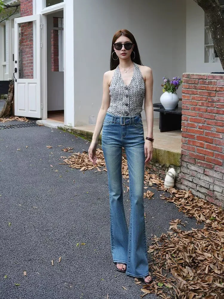 American Sle High Waist Bell Bot Jeans mid Blue Stretch Cotton Bootcut Slimming Lengthened Ladies Denim Trousers
American Sle High Waist Bell Bot Jeans mid Blue Stretch Cotton Bootcut Slimming Lengthened Ladies Denim Trousers
