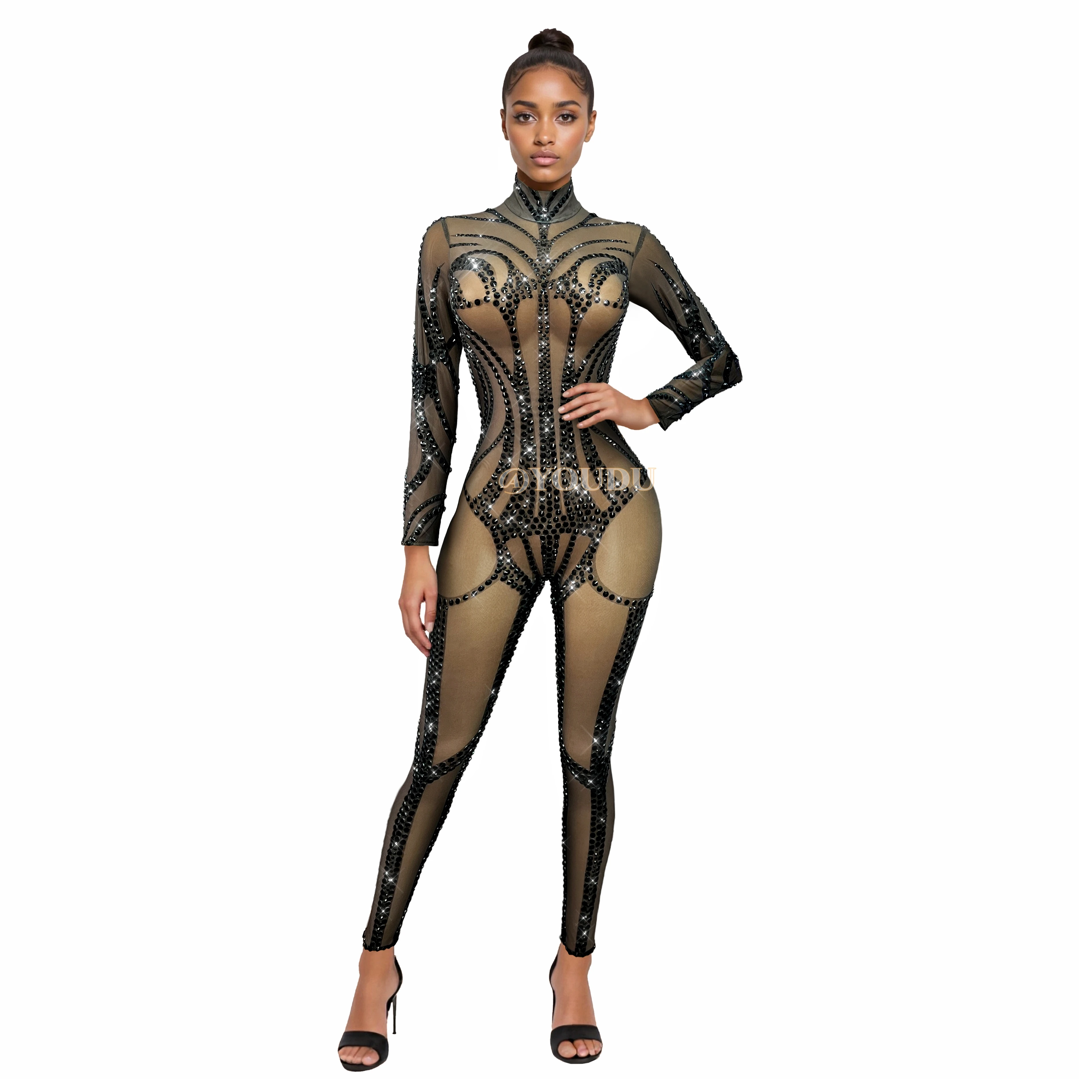 Party Celebrate Sexy Transparent Nude Mesh Shiny Rhinestones Bodysuit Club Dance Stage Performance Fashion show Outfit Heibianfu
Party Celebrate Sexy Transparent Nude Mesh Shiny Rhinestones Bodysuit Club Dance Stage Performance Fashion show Outfit Heibianfu