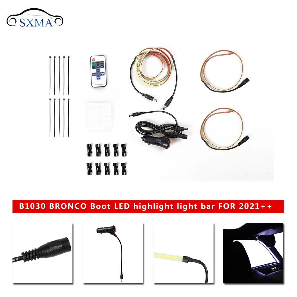 SXMA B1030 Boot Rollover Frame LED Highlight Bar-3 упаковки (50/115 см) - пульт дистанционного управления для Ford Bronco 2020++
SXMA B1030 Boot Rollover Frame LED Highlight Bar-3 упаковки (50/115 см) - пульт дистанционного управления для Ford Bronco 2020++