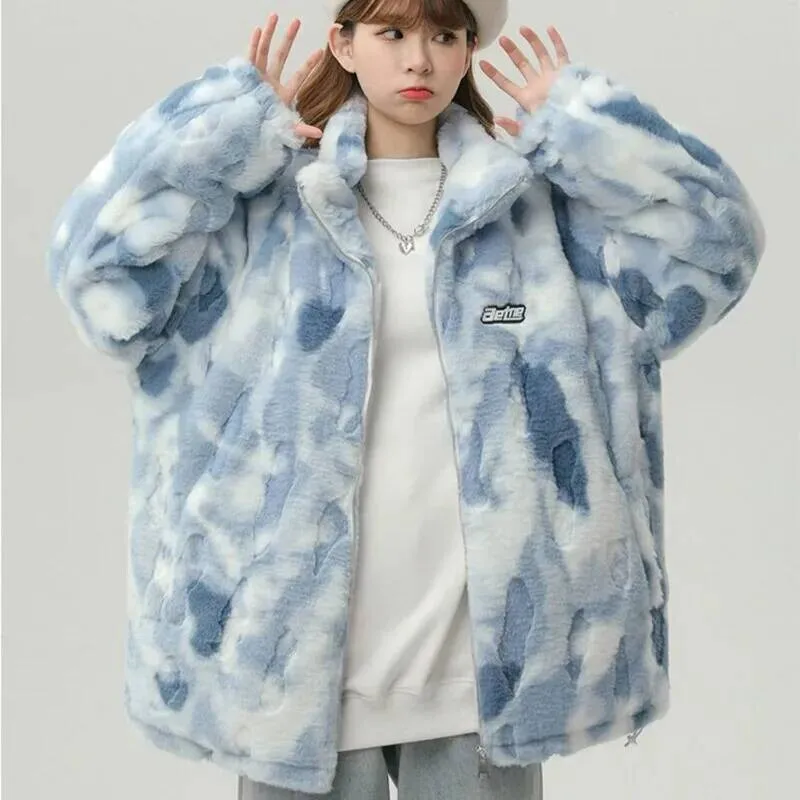 Tie Dye Faux Lamb Wool Coat New Winter Trendy Student Cotton Jacket Thicken Loose Stand Collar Coats Female Warm Parka Overcoat
Tie Dye Faux Lamb Wool Coat New Winter Trendy Student Cotton Jacket Thicken Loose Stand Collar Coats Female Warm Parka Overcoat