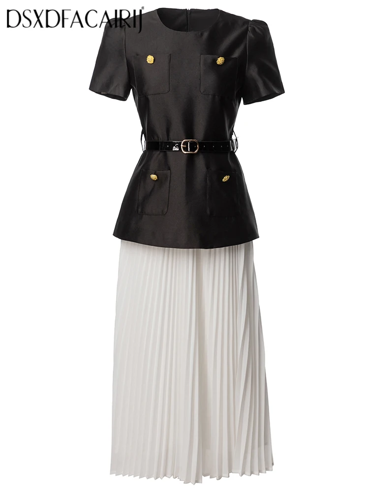 DSXDFACAIRIJ Women Summer Fashion 2-Piece Set O-Neck Short Sleeve Top with Sashes Elastic Waist Pleated Skirt Office Lady Style
DSXDFACAIRIJ Women Summer Fashion 2-Piece Set O-Neck Short Sleeve Top with Sashes Elastic Waist Pleated Skirt Office Lady Style