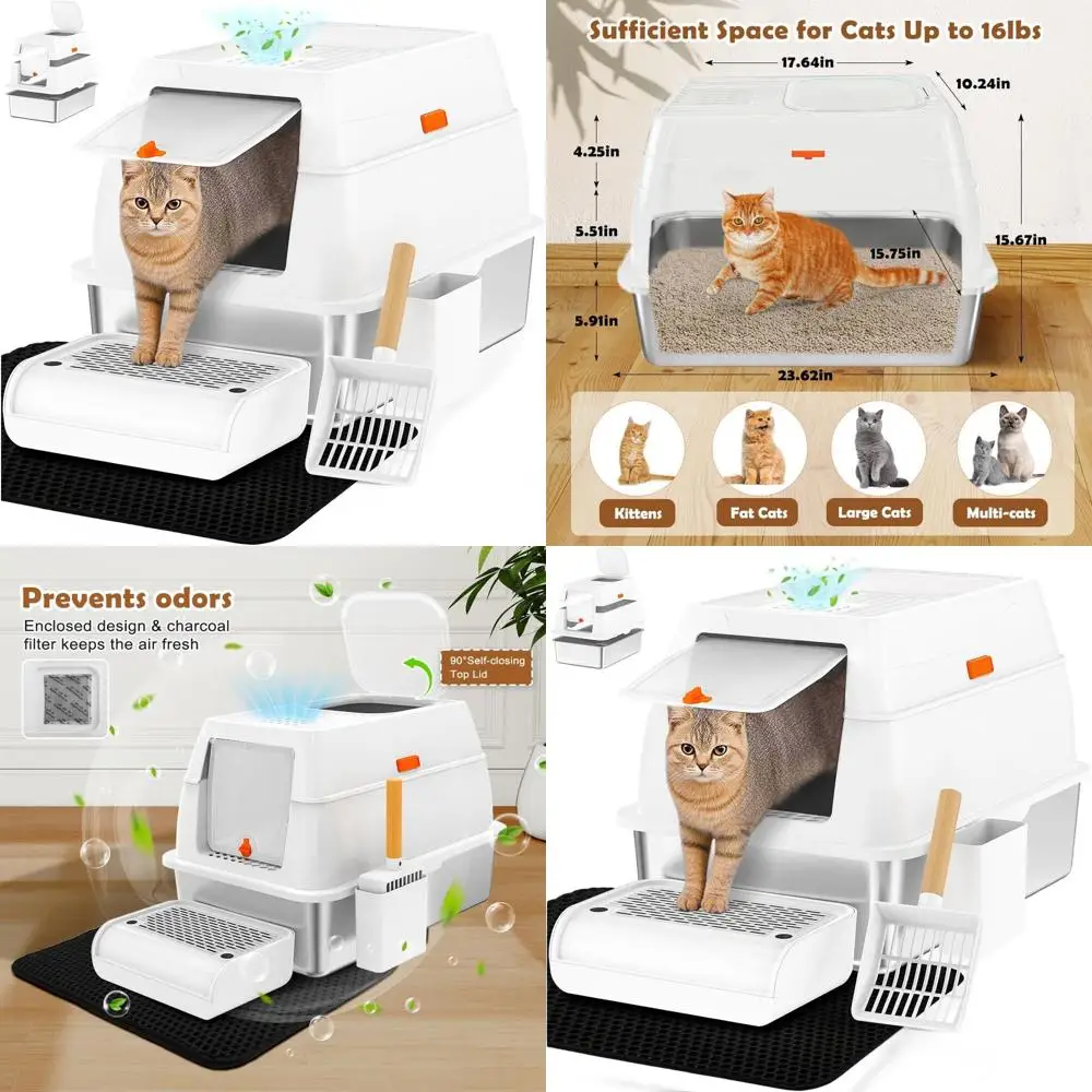 Extra Large Enclosed Litter Box with Lid, XL Front Entry for Big Cats, Metal Cat Pan with Scoop, Mat, and Charcoal Filter (White
Extra Large Enclosed Litter Box with Lid, XL Front Entry for Big Cats, Metal Cat Pan with Scoop, Mat, and Charcoal Filter (White