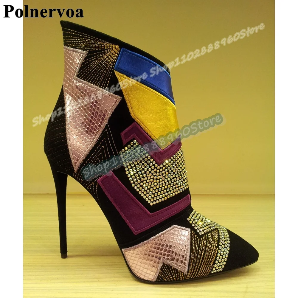 Ботильоны с заостренным носком, тонким высоким каблуком, металлическими кристаллами и боковой молнией, стильные, для вечеринок
Ботильоны с заостренным носком, тонким высоким каблуком, металлическими кристаллами и боковой молнией, стильные, для вечеринок