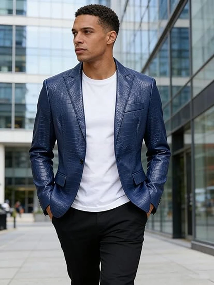 Men's Crocodile PU Leather Blazer Jacket Vintage Single Breasted Suit Coat Fashion Party Wedding Business Casual Outerwear
Men's Crocodile PU Leather Blazer Jacket Vintage Single Breasted Suit Coat Fashion Party Wedding Business Casual Outerwear