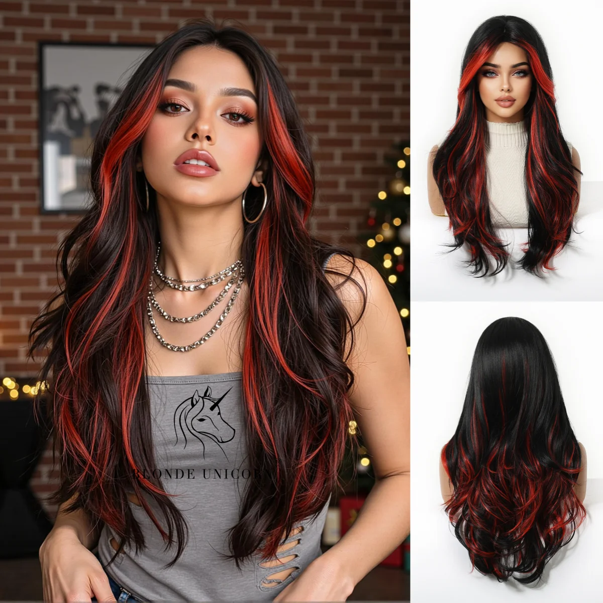 Многослойный длинный волнистый синтетический парик от красного до черного цвета с челкой для штор и красными бликами для женщин, термостойкие волосы на каждый день
Многослойный длинный волнистый синтетический парик от красного до черного цвета с челкой для штор и красными бликами для женщин, термостойкие волосы на каждый день