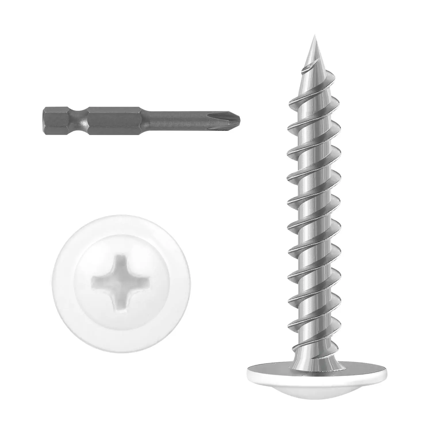 #8 x 1" 120PCS Self Tapping Wood Screws, Phillips Truss Head, White, with Bit
#8 x 1" 120PCS Self Tapping Wood Screws, Phillips Truss Head, White, with Bit