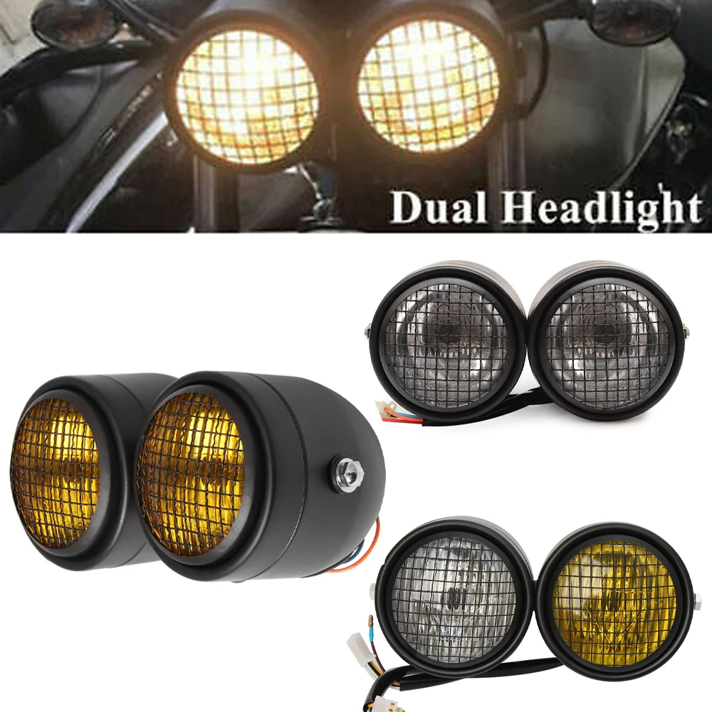 Motorcycle Cafe Racer Universal Dominator Grill Twins Dual Headlight Double Head Light Lamp For Yamaha Bobber Honda
Motorcycle Cafe Racer Universal Dominator Grill Twins Dual Headlight Double Head Light Lamp For Yamaha Bobber Honda