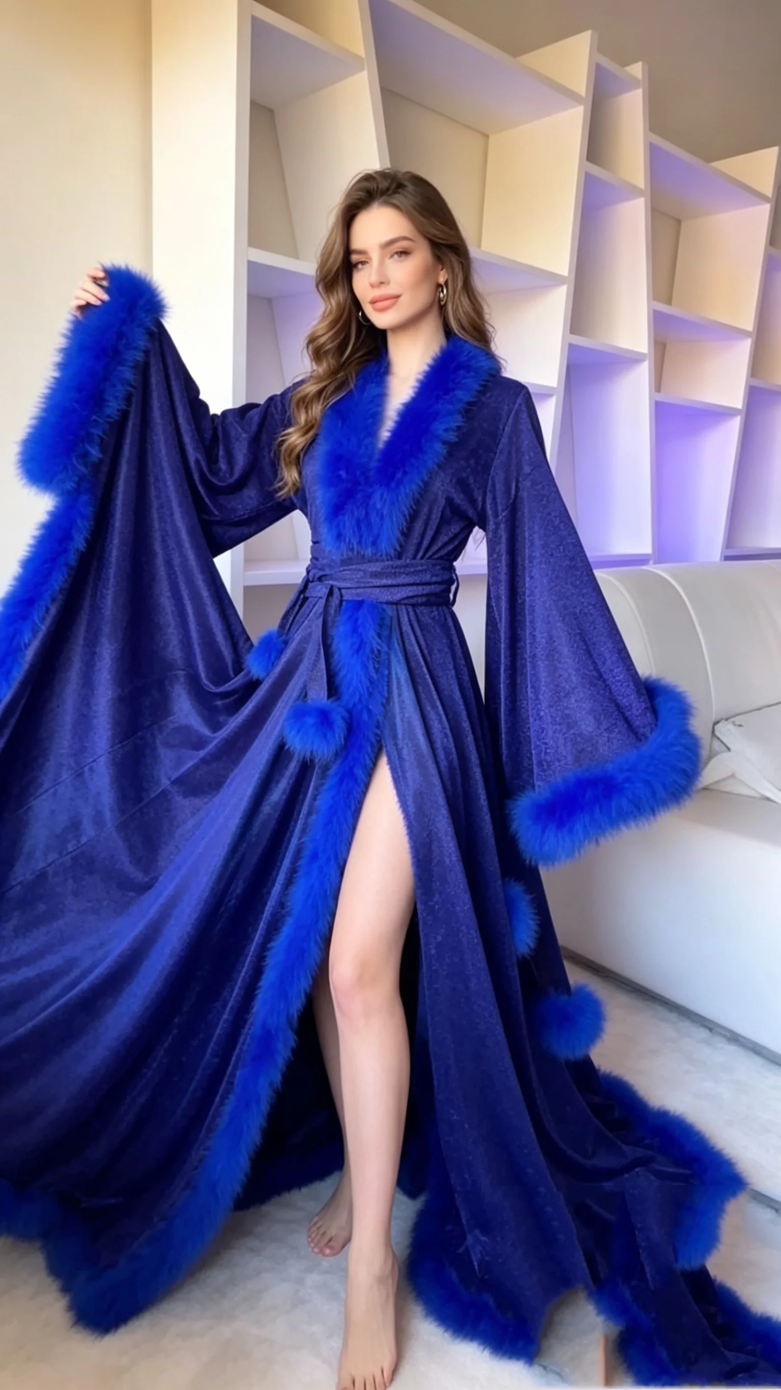Royal Blue Fur Woman Prom Dress For Photoshoot Sexy V Neck Luxury Bridal Morning Robes Night Gown Sleepwear Customized
Royal Blue Fur Woman Prom Dress For Photoshoot Sexy V Neck Luxury Bridal Morning Robes Night Gown Sleepwear Customized