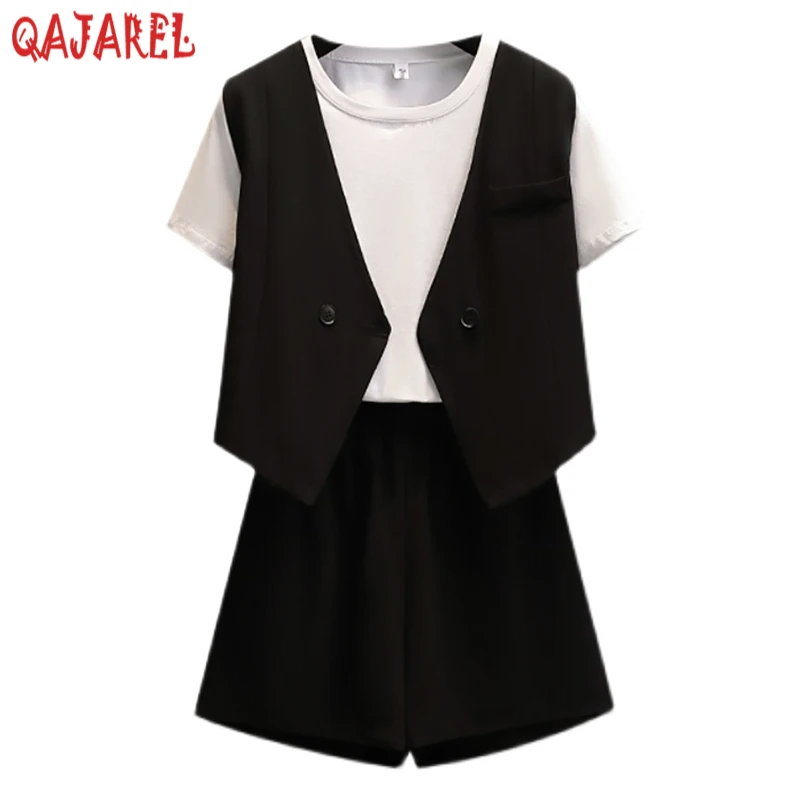 2022 New Fashion Elegant Three Piece Sets Women White T-Shirt+Black Vest+Black Short Sets Summer Korean Bodycon Office Lady Sets
2022 New Fashion Elegant Three Piece Sets Women White T-Shirt+Black Vest+Black Short Sets Summer Korean Bodycon Office Lady Sets