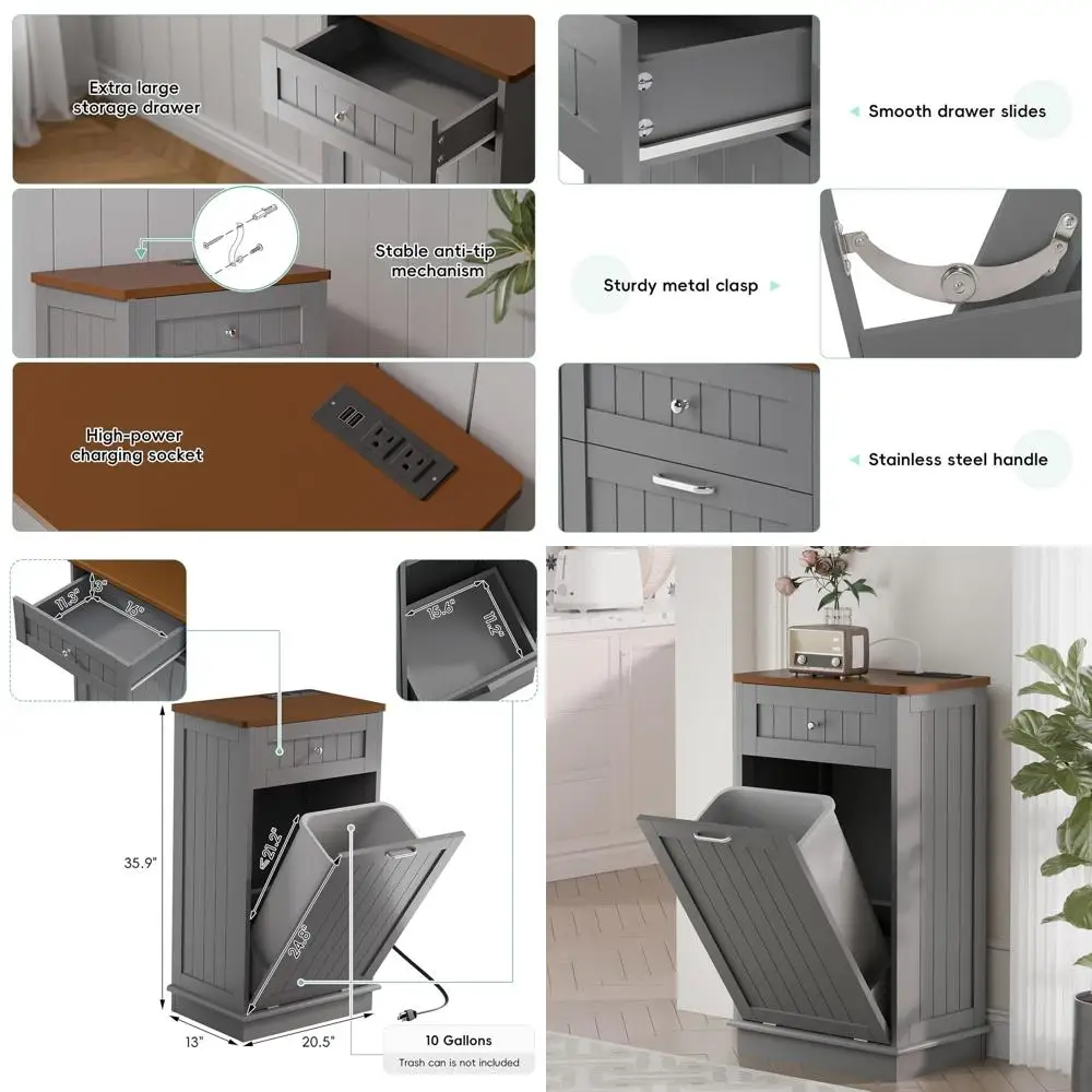 10 Gallon Double Trash Bin with Power Outlets and Storage for Kitchen or Living Room (Grey)
10 Gallon Double Trash Bin with Power Outlets and Storage for Kitchen or Living Room (Grey)