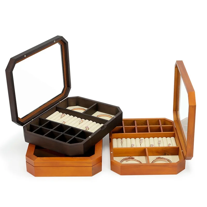 Solid Wood Jewelry Box with Transparent Glass Lid Octagonal Ring Earrings Necklace Storage Box Wooden Decorative Tray
Solid Wood Jewelry Box with Transparent Glass Lid Octagonal Ring Earrings Necklace Storage Box Wooden Decorative Tray