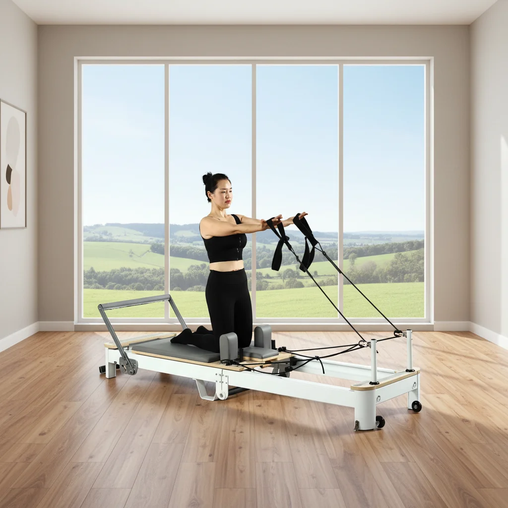 Foldable Adjustable Aluminum Pilates Reformer, Space-Saving for Studio
Foldable Adjustable Aluminum Pilates Reformer, Space-Saving for Studio