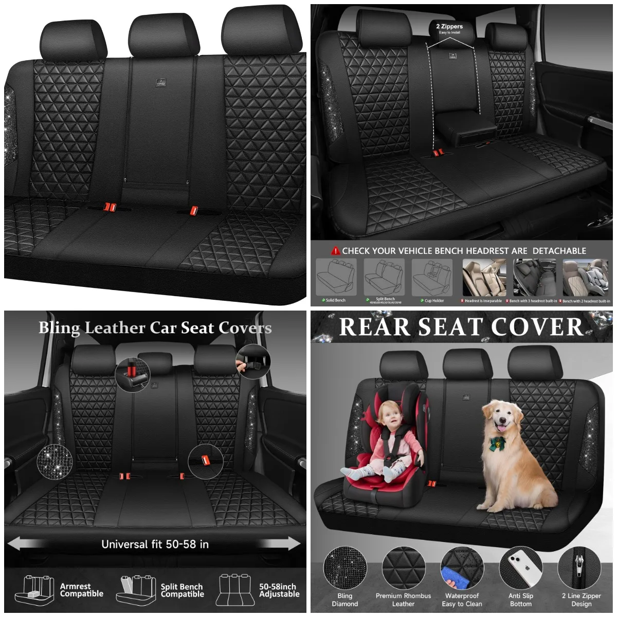 Bling Back Seat Cover, Waterproof Leather Diamond Sparkly Rear Seat Cover for Truck, Universal Fit, Black Diamond
Bling Back Seat Cover, Waterproof Leather Diamond Sparkly Rear Seat Cover for Truck, Universal Fit, Black Diamond