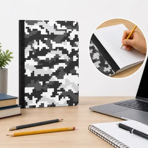 Black Digi Camo Matte Soft Touch Comp Paper Wide Ruled Notebook Gray