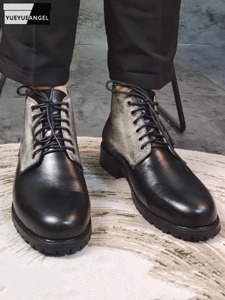 Patchwork Canvas Genuine Leather Short Boots Men Lace Up Round Toe Work High Top Cargo Shoes Vintage Design Motorcycle Boots Men
Patchwork Canvas Genuine Leather Short Boots Men Lace Up Round Toe Work High Top Cargo Shoes Vintage Design Motorcycle Boots Men