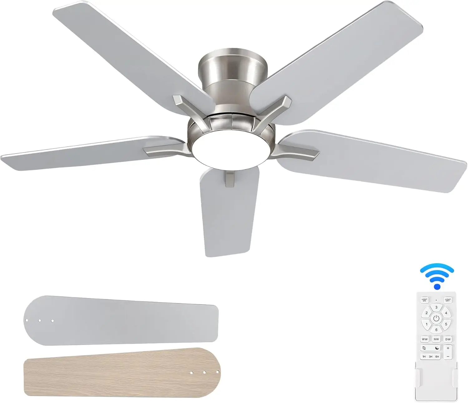42 Inch Ceiling Fans with Lights and Remote, Brushed Nickel Flush Mount Low Profile Ceiling Fan for Bedroom, Living Room, Patio,
42 Inch Ceiling Fans with Lights and Remote, Brushed Nickel Flush Mount Low Profile Ceiling Fan for Bedroom, Living Room, Patio,