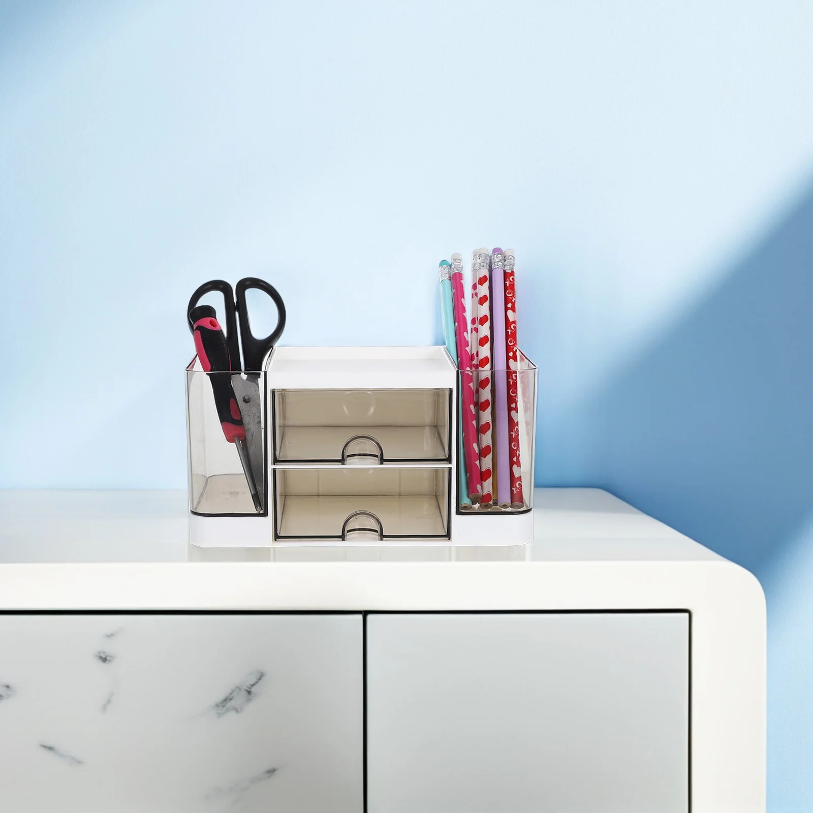 Mini Desk Organizer with Drawers Compact Storage Box for Office Home Skincare Makeup Stationery Pen Holder Art Supplies
Mini Desk Organizer with Drawers Compact Storage Box for Office Home Skincare Makeup Stationery Pen Holder Art Supplies