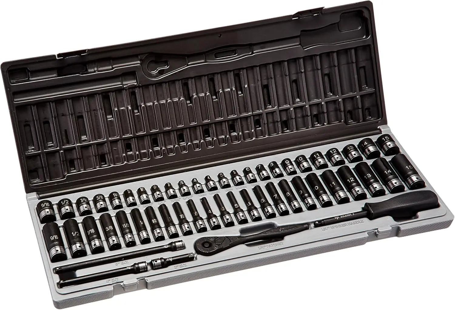 1/4" Drive 53-Piece 6-Point Socket Set - Fractional & Metric Duo
1/4" Drive 53-Piece 6-Point Socket Set - Fractional & Metric Duo