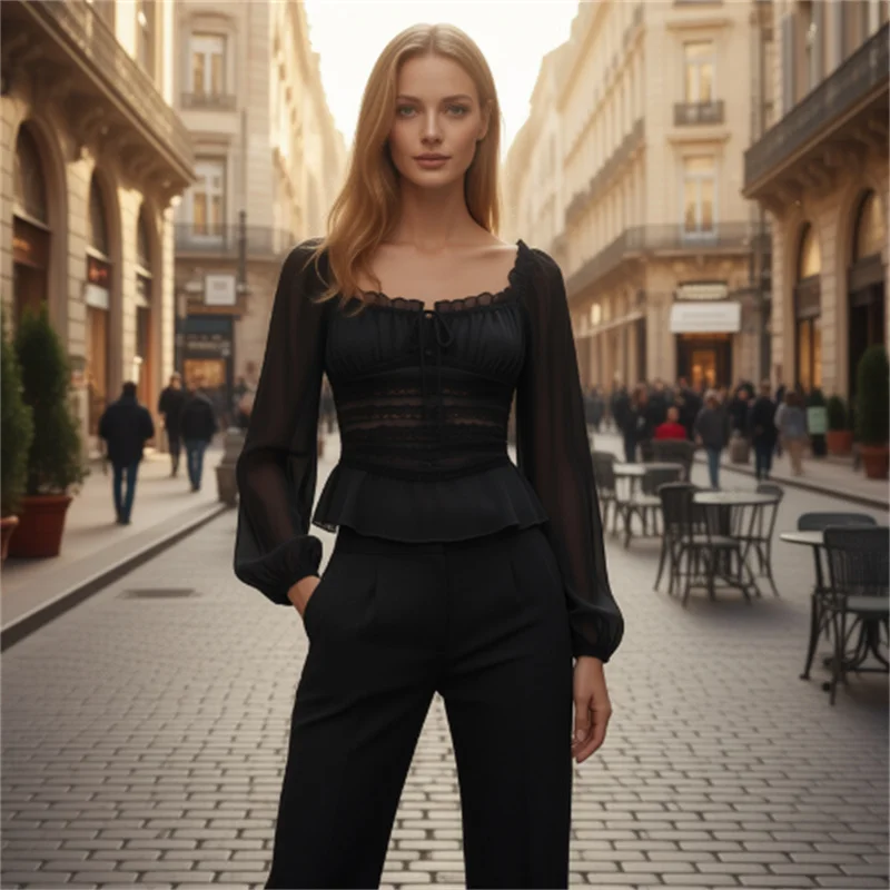 2026 Spring New Arrival Fashion Trendy Sexy Sweet Black Long Sleeve Chiffon Ruffle Hem Blouse
2026 Spring New Arrival Fashion Trendy Sexy Sweet Black Long Sleeve Chiffon Ruffle Hem Blouse