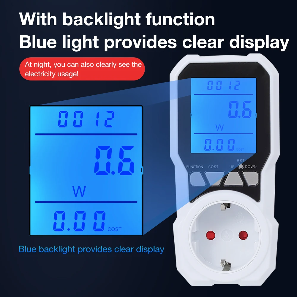 AC220V 0-9999KWH Electricity Bill Meter Digital Power Metering Socket Voltmeter Ammeter Energy Monitor for Refrigerator EU Plug