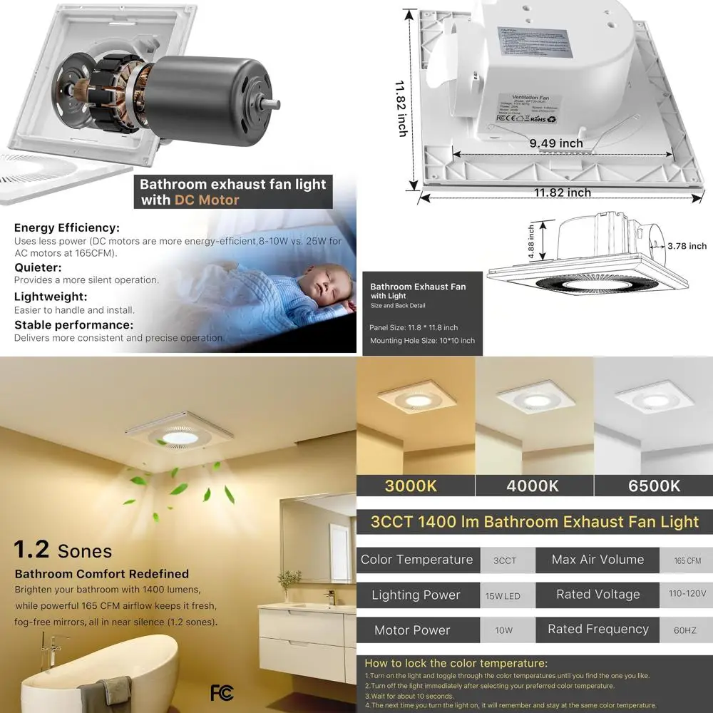 12 Bathroom Exhaust Fan with Light, 165cm, 3000K, 1400 Lumens LED Shower Vent, Quiet 1.2 Sones, Matte White
12 Bathroom Exhaust Fan with Light, 165cm, 3000K, 1400 Lumens LED Shower Vent, Quiet 1.2 Sones, Matte White
