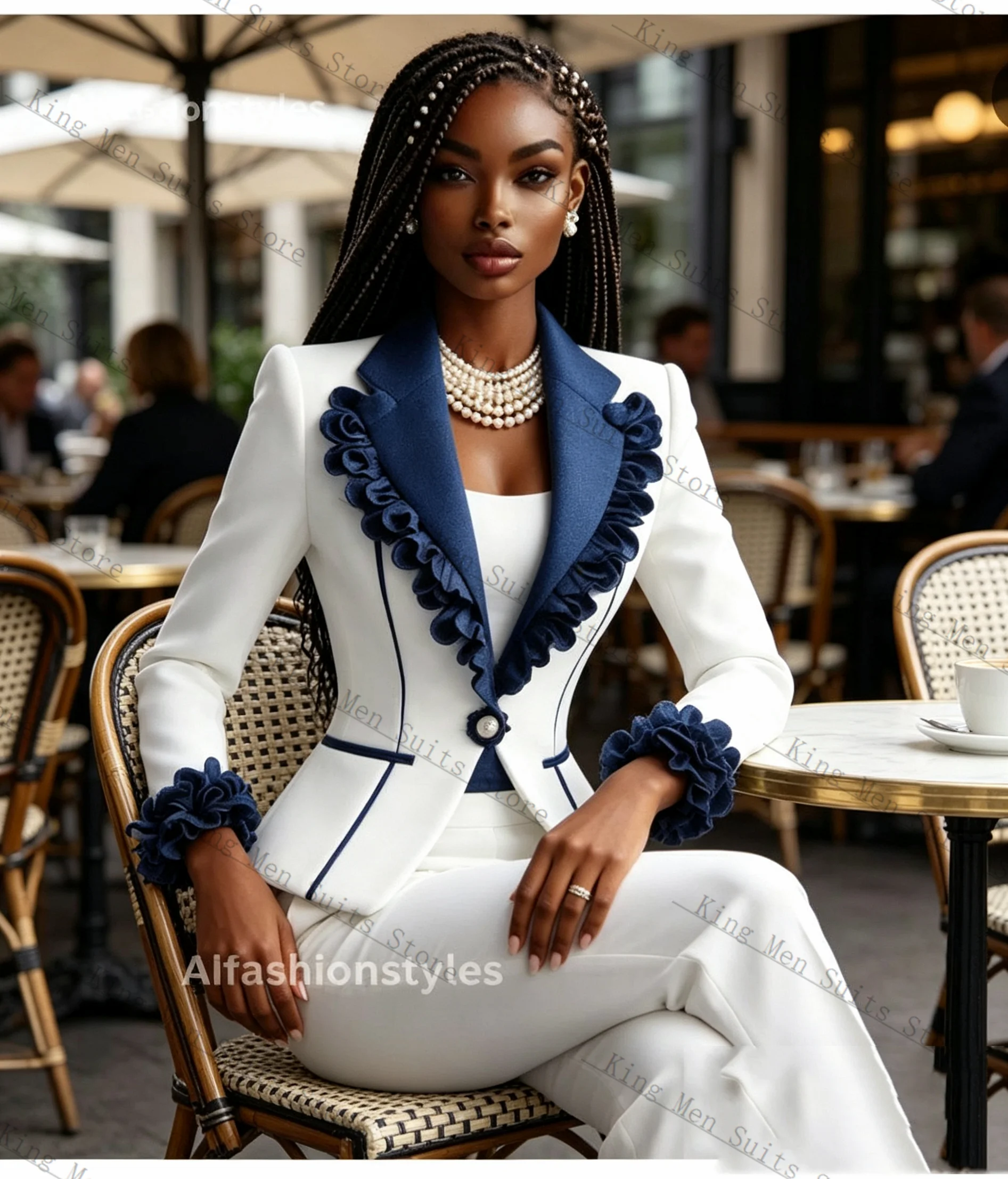 White Blue Women Suit Set 2 Pcs Blazer Straight Pants Trousers Cotton Customized Formal Office Wedding Tuxedos Coat Jacket
White Blue Women Suit Set 2 Pcs Blazer Straight Pants Trousers Cotton Customized Formal Office Wedding Tuxedos Coat Jacket