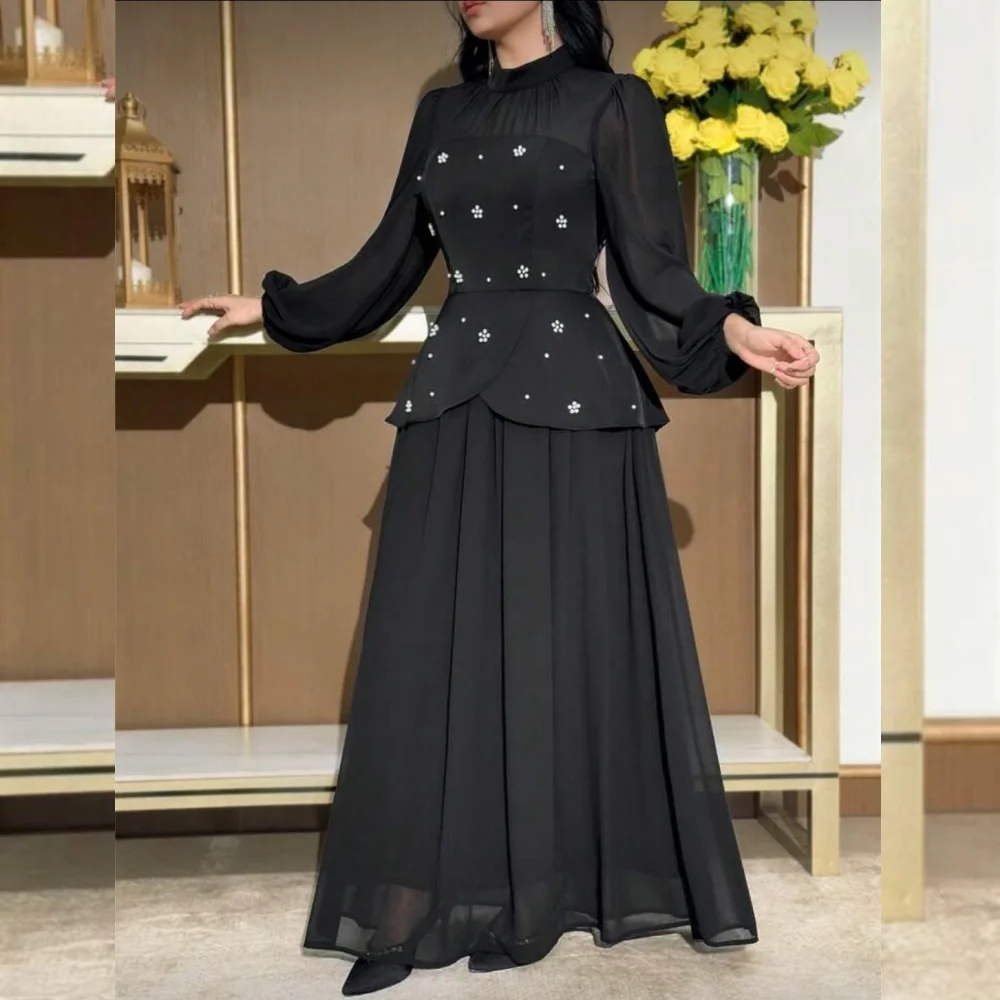 Customized Elegant Formal Evening Dress High Collar Glitter Pleat A-line Black Long Dresses Grace Party Wedding Sizes Available
Customized Elegant Formal Evening Dress High Collar Glitter Pleat A-line Black Long Dresses Grace Party Wedding Sizes Available
