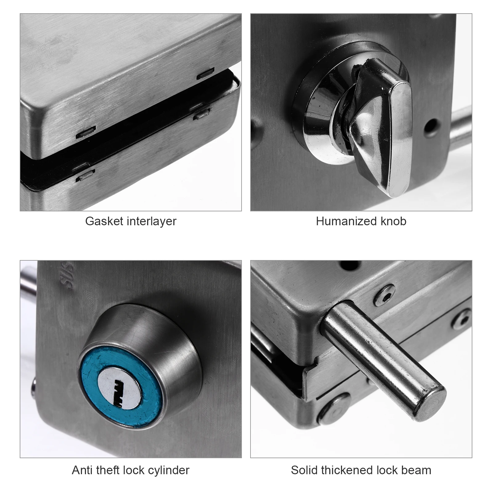 Glass Door Lock Silver Stainless Steel Latch Hasp Security Practical Frameless Gate
Glass Door Lock Silver Stainless Steel Latch Hasp Security Practical Frameless Gate